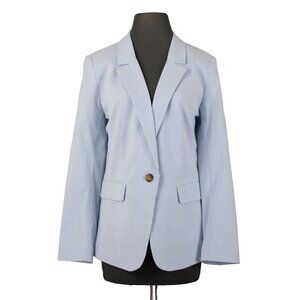 Loft Blazer Blazer Jacket Sz 10 Blue White Striped Collared Cotton Poly Jacket
